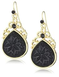 1928 Jewelry "Evening Lily" Gold-Tone Jet Pear-Shaped Drop Earrings
