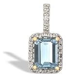 14K Yellow Gold Genuine Emerald-cut Aquamarine and Diamond Pendant
