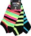 3 Neon Trainer Liner Socks Stripe UK 4-7