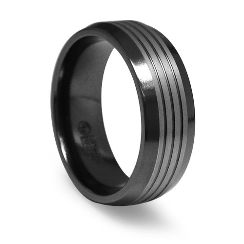 Edward Mirell Mens Black Titanium 8mm Grooved Ring, Size 12.5