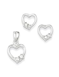 Sterling Silver CZ Heart Earrings & Pendant Set. Metal Wt- 3g