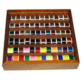 ASSORTED FLY TYING TINSEL,WIRE,THREAD 72 PC WOODEN CASE