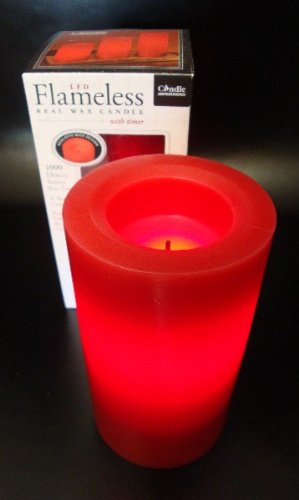 Flammenlose Echtwachskerze ROT 15 cm, inkl. integrierte Zeitschaltuhr