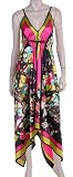 Floral Cherry Design Silk Feel Handkerchief Hem Criss Cross Back Adjustable Maxi / Long Dress ( 2 Colors )