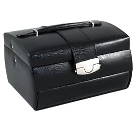 Black Leatherette Jewelry Box Case w/ Silver Accent