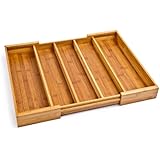 Seville Classics Expandable Bamboo Cutlery Drawer Organizer