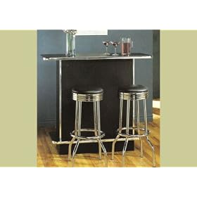 Retro Black 50s Style Bar And Stools Chrome Stool Set by Coaster