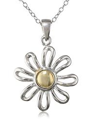 Goldtone Finish Silver "Two-Tone" Open Flower Pendant Necklace , 18"