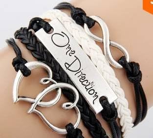 Vintage Style Black and White Leather Rope One Direction Letters Love Hearts Love Bracelet