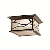 IMAGE OF Kichler Lighting 9838DCO Morris 2-Light Flush Mount Outdoor Ceiling Light, Distressed Copper Finish with Inside-Etched Iridized Seedy Glass