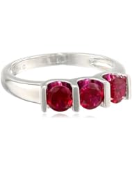 10k White Gold Created Ruby 3-Stone Ring, Size 7