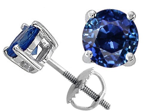 2.00 cts Genuine Round 6mm. Sapphire Screw Back Earring Studs - 14kt White or Yellow Gold