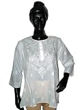 Designer Kurti White Womens Dress Tunic Top India Hand Embroidery L