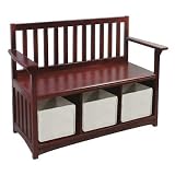 Guidecraft G86208 Classic Espresso Storage Kids Bench, Tan