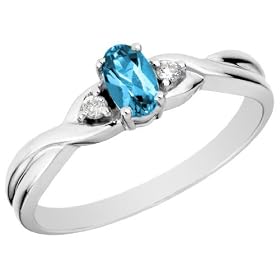Blue Topaz Gemstone Ring with Diamonds in White Gold by MyJewelryBox.com