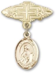14K Gold Baby Badge with St. Paul the Apostle Charm and Badge Pin with Cross