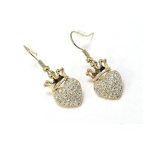 Juicy Look Heart Crown Cluster Gold Earrings with Austrian Crystals