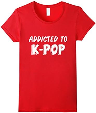 Women's Addicted to K-pop tshirt korean pop addict Cute Hangul Tee Medium Red