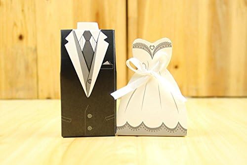 Wedding Decorations, 100 Pcs Bridal Gift Cases Groom Tuxedo Dress Gown Ribbin Wedding Candy Boxes Bag Sugar Cases