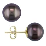 10k Yellow Gold 8-8.5mm Cultured Freshwater Black Pearl Earrings