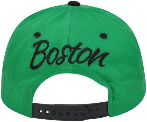 Boston Mass City Italic Script Flat Bill Snapback Adjustable Hat Cap Green Black