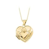 14K Yellow Gold Claddagh Heart Locket with Chain