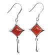 Sterling Silver Red Agate Diamond Shaped Dangle Earrings