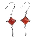EXP Sterling Silver Red Agate Diamond Shaped Dangle Earrings