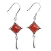 EXP Sterling Silver Red Agate Diamond Shaped Dangle Earrings
