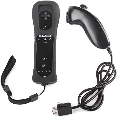 Ocean Best Black Built in Motion Plus Remote+Nunchuck Controller+Case+wrist Strap for Nintendo Wii