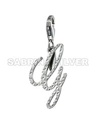 Sterling Silver Script Initial Letter G Alphabet Charm Diamond Cut Finish and Lobster Lock Clasp, 3/4 inch