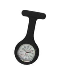 JAS Unisex Nurses Lapel Watch Silicone (Infection Control) Black