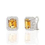 6.10 TCW GENUINE LEMON QUARTZ & DIAMOND 14K EARRINGS