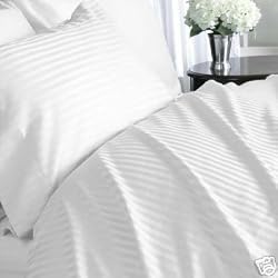 Stripes White 600 Thread Count Queen size Sheet Set 100 % Egyptian Cotton 4pc Bed Sheet set (Deep Pocket) By sheetsnthings