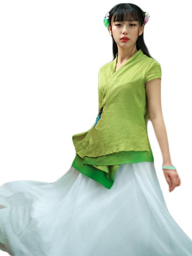 (ソロ)SOLO アジアン エスニック系 上着 シャツ ブラウス カットソー 緑 カラバリ トップス 中国 民族衣装