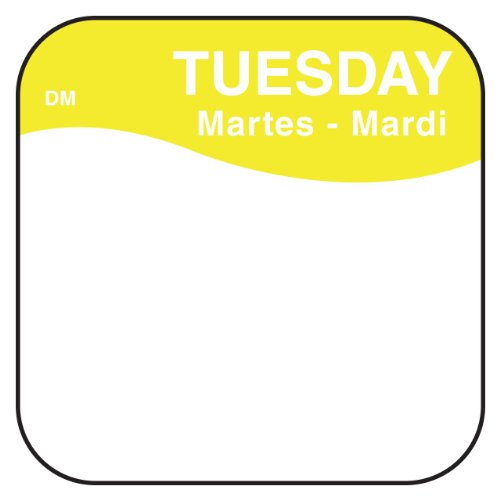 DayMark Day of the Week Dissolvable Label, Tuesday, 3/4" x 3/4", Yellow (Roll of 1000)
