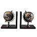 American Atelier Polished Stone Globe Bookends with Wood Stand, Black