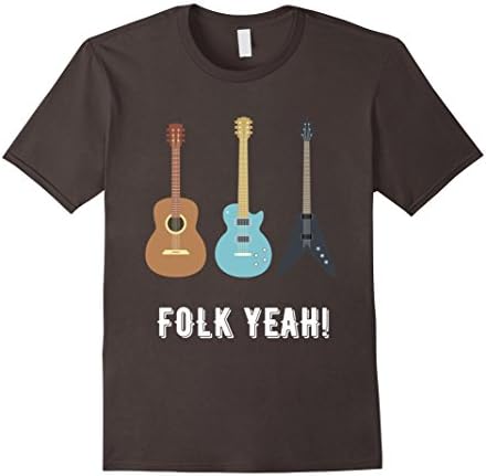 Men's Folk Yeah Funny Guitar Folk Music Pun Punny Tee Shirt XL Asphalt