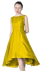 Cocktail Tea Length Silk Flared-Skirt Sleeveless Bateau Neck Bridesmaid Dress 