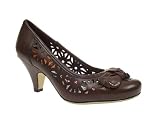 Hush Puppies Womens Brown Leather Mid Heel Bow Trim Cut Out Court Shoes