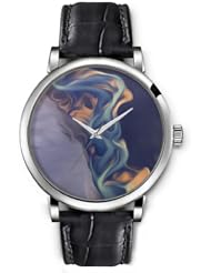 SPRAWL Aanalog Fashion Series Silver Ladies Watches of Genuine Black Leather Strap,Unique Wrist Watch for Women Girls Designed with Silk fabrics
