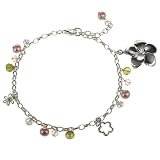 EXP Handmade Sterling Silver Flower Charm, Pearl & Sterling Silver Bracelet