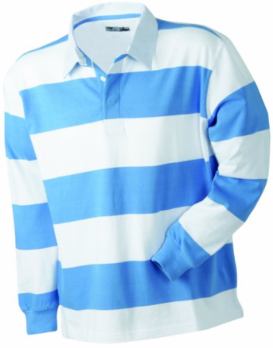 James & Nicholson Herren Langarm Polo Shirt Rugby Striped, aqua/white, XL, JN099 aqwh Preisvergleich