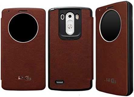 LG G3 [Dark Brown] [Quick Circle View] Vintage PU Leather Case Flip Cover Anti Shock Card Slot For LG Optimus G 3