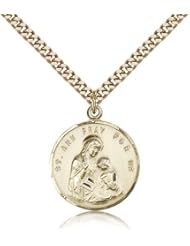 Free Engraving Included Medal-Gold Filled St. Saint Ann Pendant 7/8" 0701AGF w/24" Curb Chain w/BoxHousekeepers/Mothers