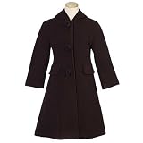 Rothschild Girls Brown Hooded Lined Wool Rosette Button Long Coat 7-12