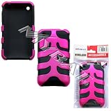 APPLE iPHONE 3G Hot Pink Fishbone Phone Protector Case Durable Black Strong Silicone SKIN + Lanyard