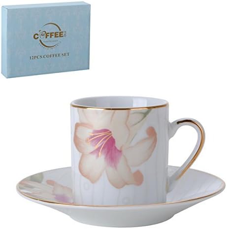 Porcelain Bone China Espresso Turkish Coffee Demitasse Set of 6 Delicate Floral Pattern Cups and Saucers (Calla Lily) by Coffee Me