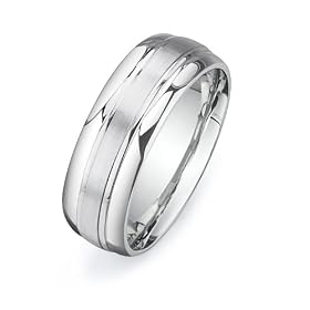 14ct White Gold Custom Made 7.5 mm Comfort Fit Dome Wedding Band, w/ Brushed Satin Center, size Z4