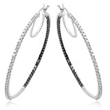 10k White Gold Black and White Diamond Hoop Earrings (1.00 cttw, I-J Color, I3 Clarity)